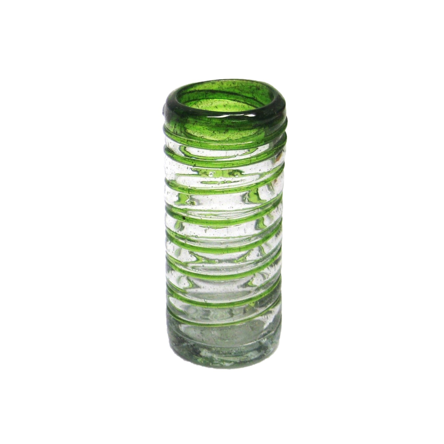 Wholesale MEXICAN GLASSWARE / Emerald Green Spiral 2 oz Tequila Shot Glasses  / Emerald green threads spinned to embrace these gorgeous shot glasses, perfect for parties or enjoying your favorite liquor.